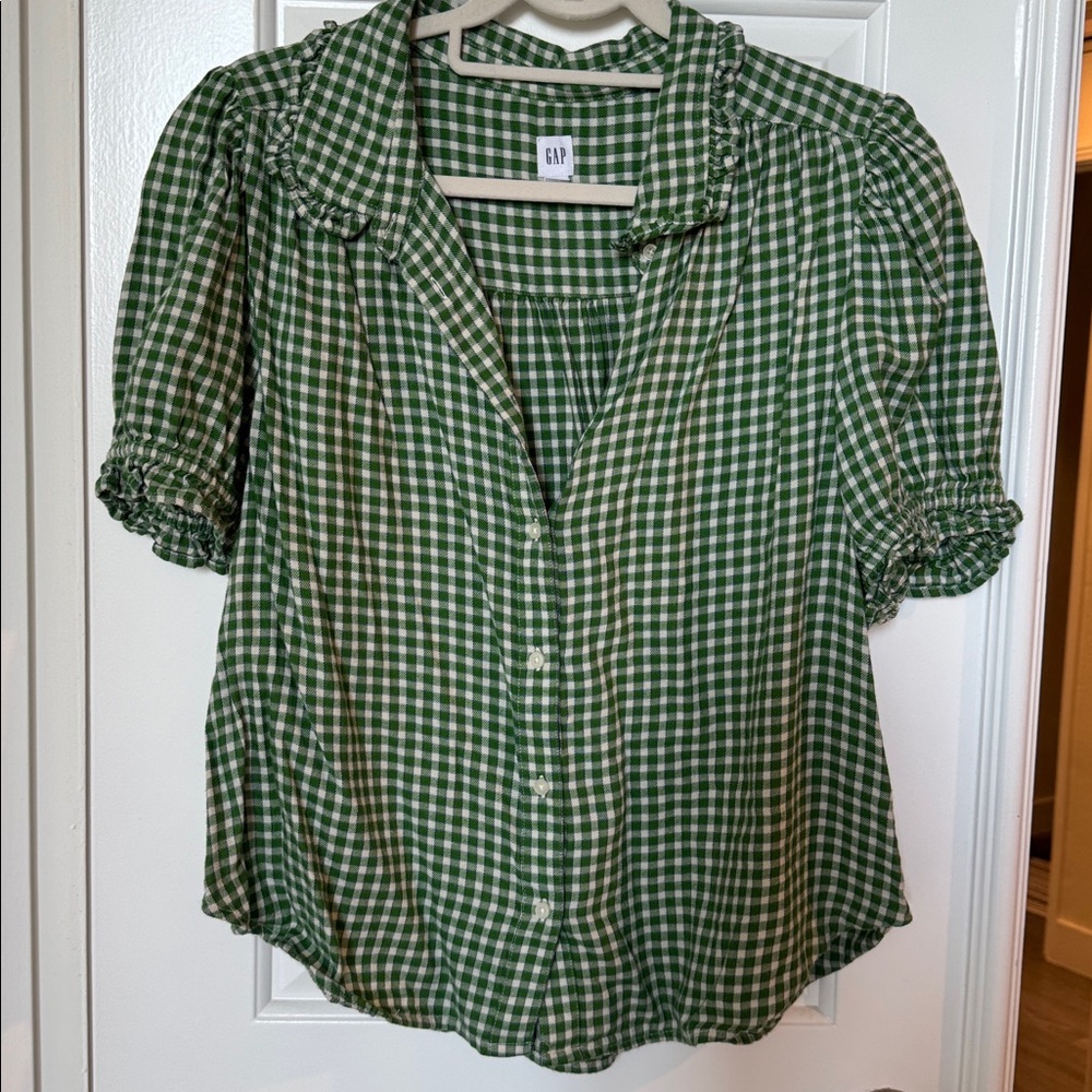 GAP Green Checkered Top L